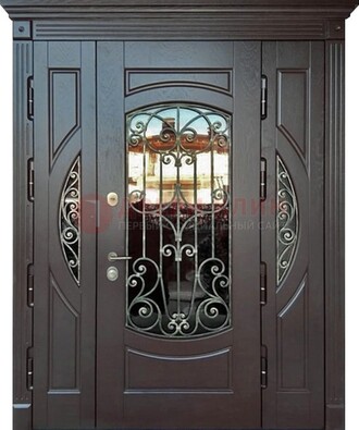 Полуторная железная дверь Винорит со стеклом и ковкой ДСК-231