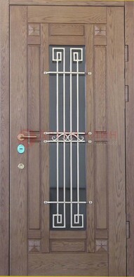Стандартная железная дверь со стеклом темным и ковкой ДСК-5 в Гатчине