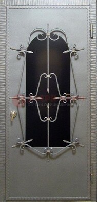 Железная дверь со стеклом и ковкой ДСК-74 для каркасного дома в Дубне